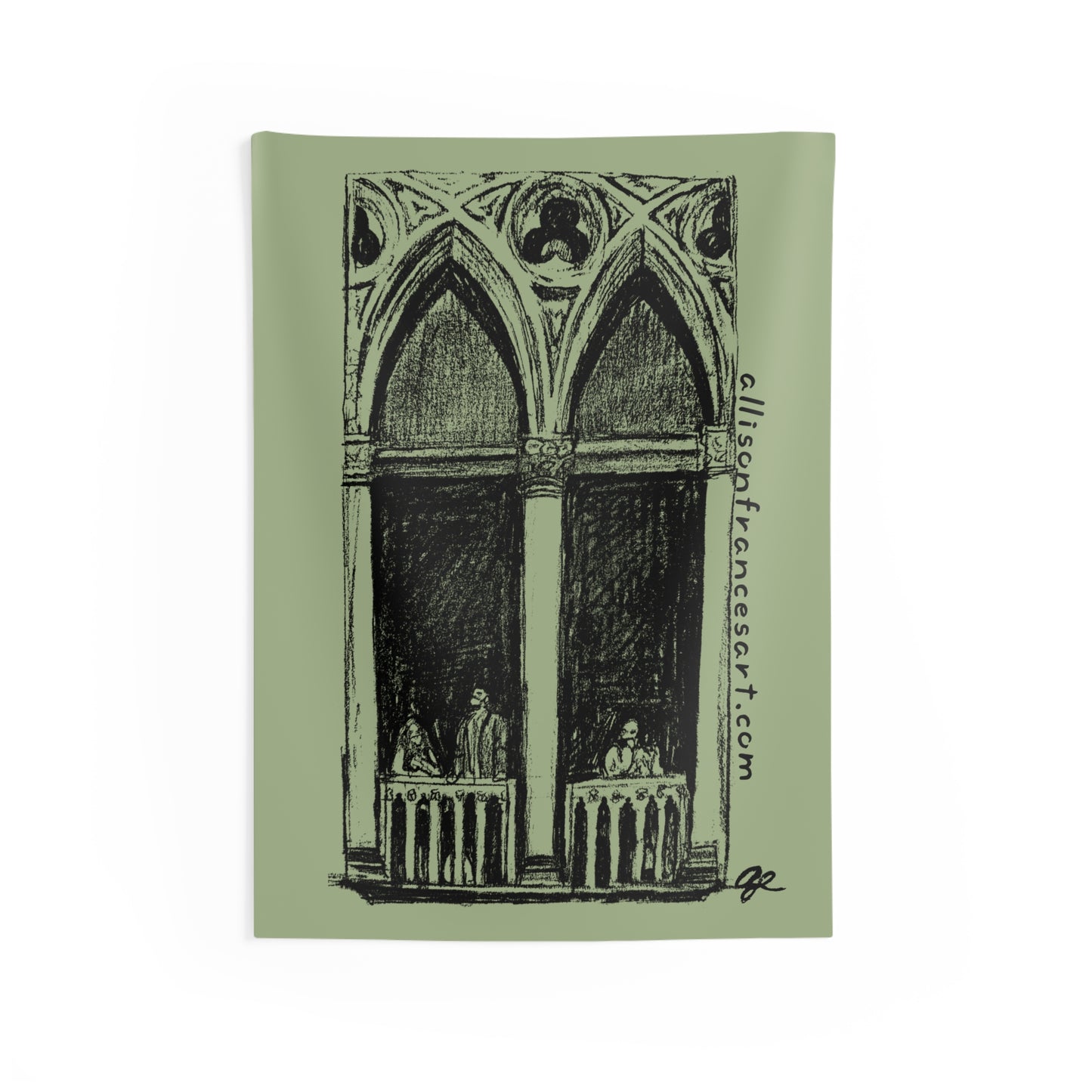 Courtyard Sketch Indoor Wall Tapestry